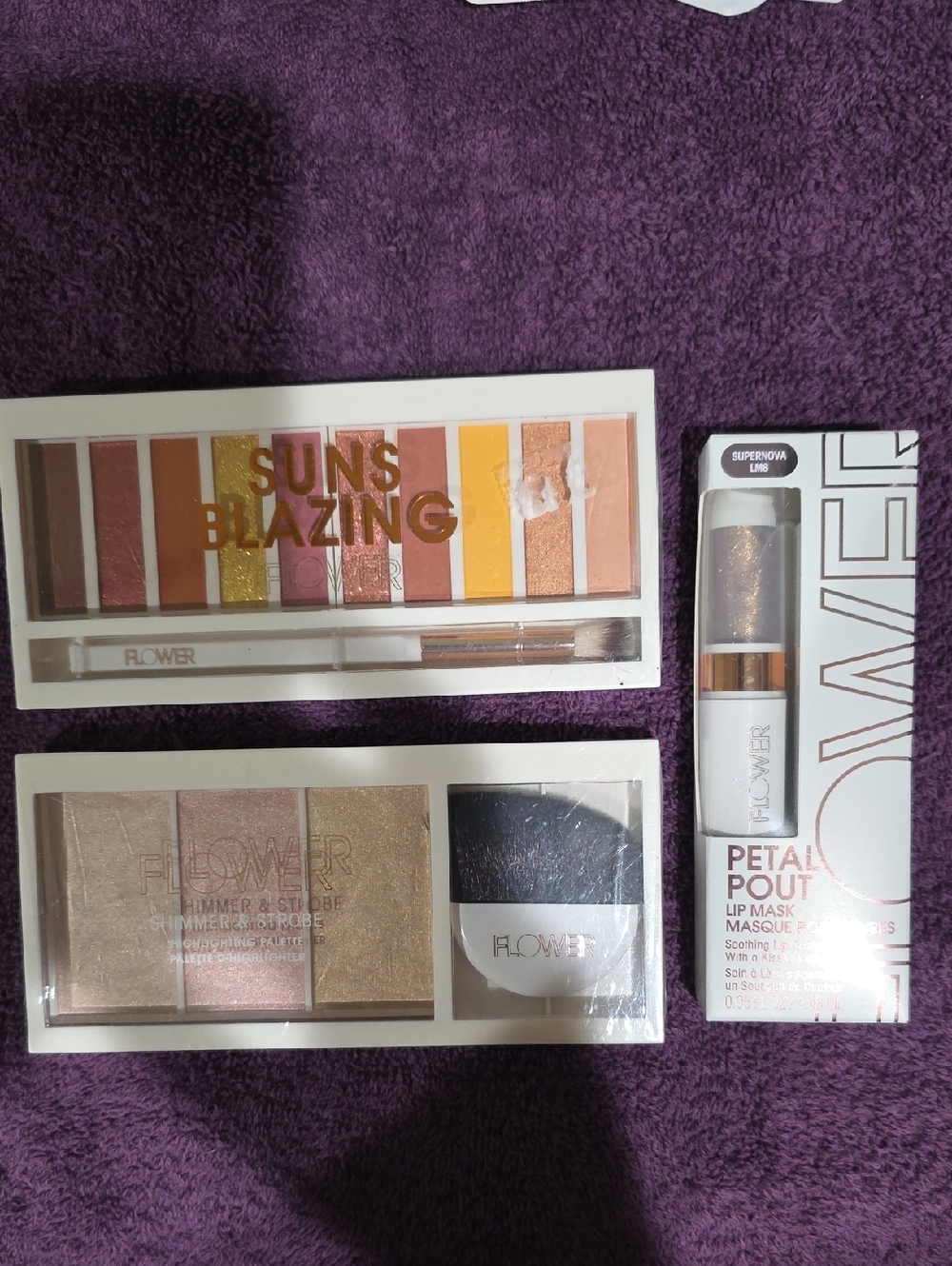 FLOWER Suns Blazing Eyeshadow Palette, Shimmer & Strobe, Petal Pout, 3 Item Bund